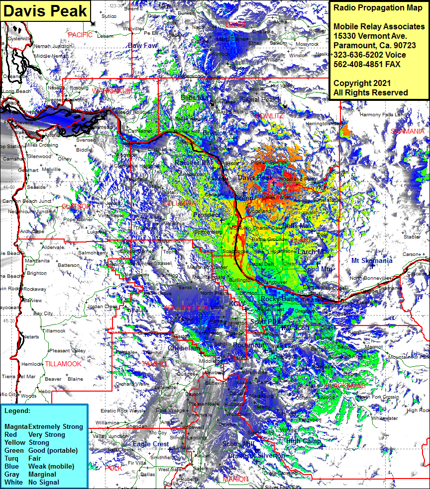 heat map radio coverage Davis Peak